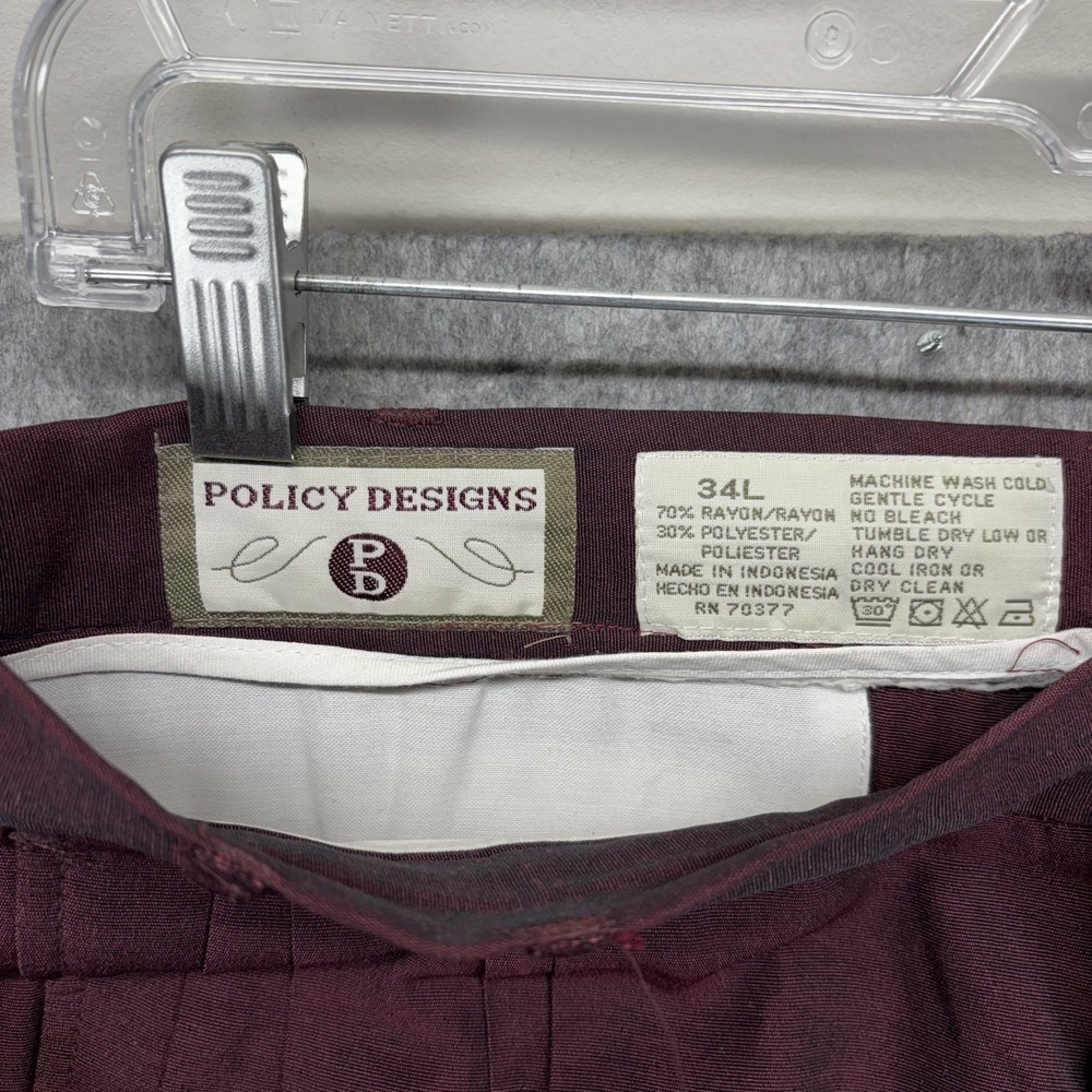 True Vintage Policy Designs Trouser Pants Rayon Maroon Men's 34x26 Balloon 60s - Picture 11 of 15